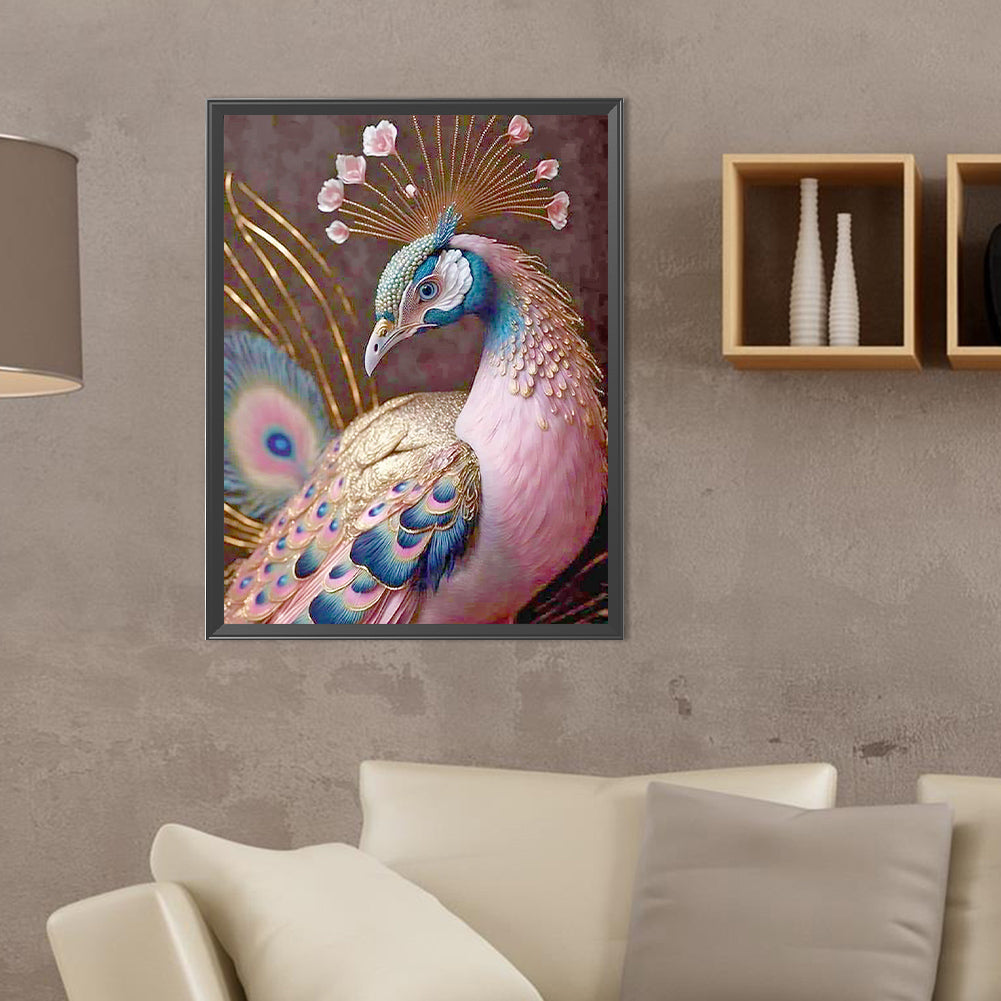 Pink Peacock - Full Round Drill Diamond Painting 30*40CM