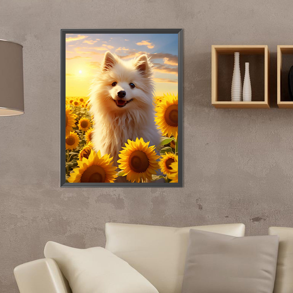 Sunflower Dog - Full Round Drill Diamond Painting 30*40CM