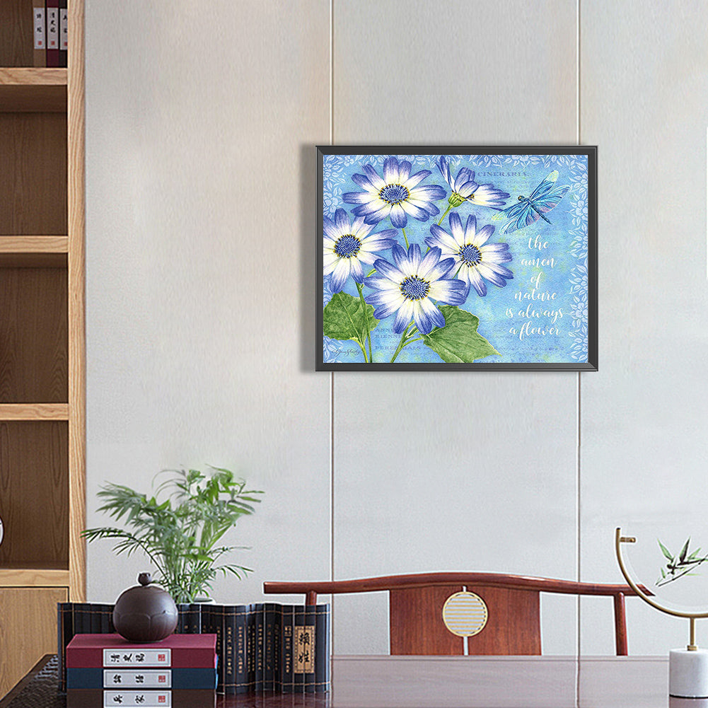 Dragonfly Flower Font - Full Round Drill Diamond Painting 50*40CM