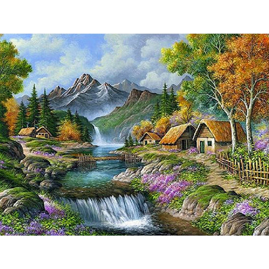 Waterfall Country - Full Square Drill Diamond Painting 40*30CM