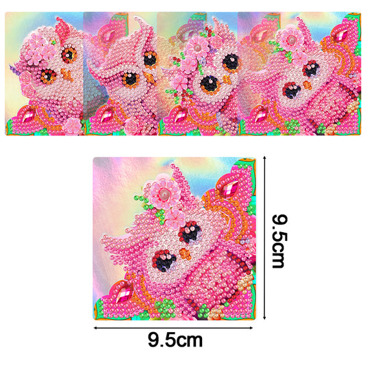 4PCS Special Shape+Round Diamond Painting Bookmark Kits Kits (Pink Owl)