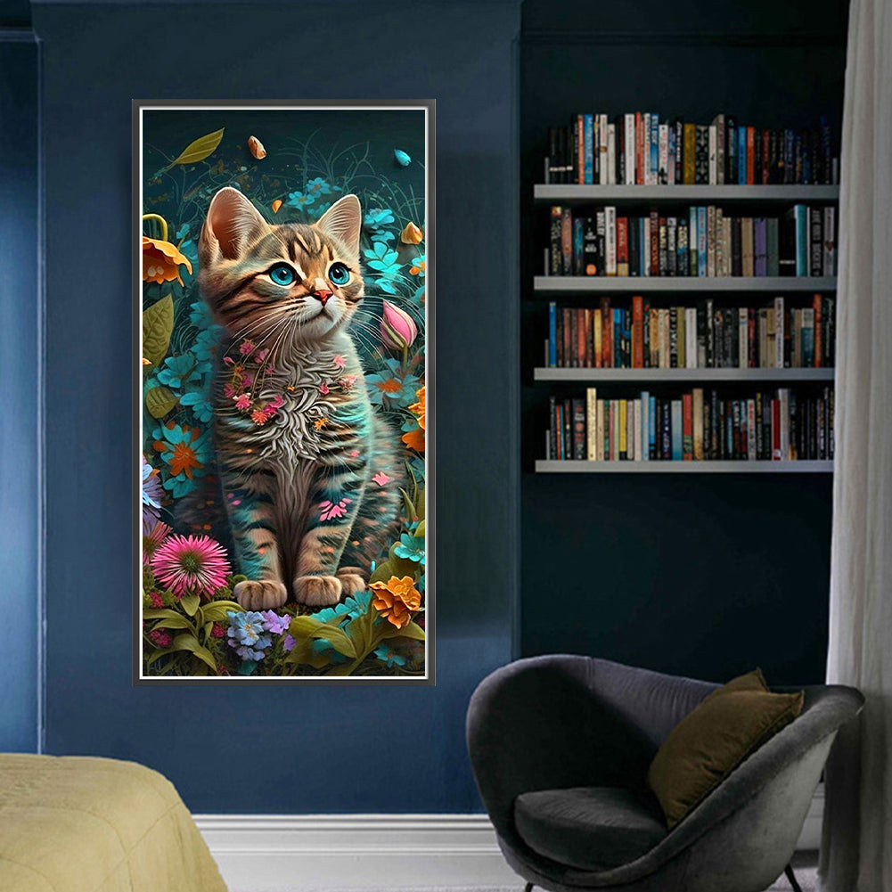 Cat In Flowers - 11CT Stamped Cross Stitch 30*60CM