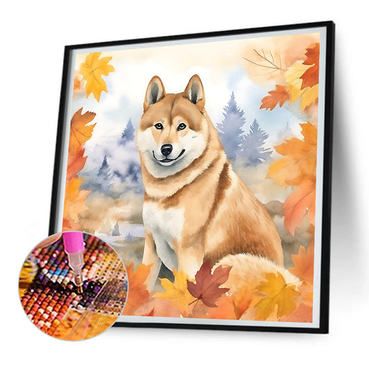 Maple Leaf Puppy - Full Round Drill Diamond Painting 30*30CM