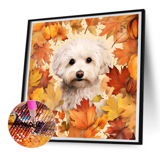 Maple Leaf Puppy - Full Round Drill Diamond Painting 30*30CM