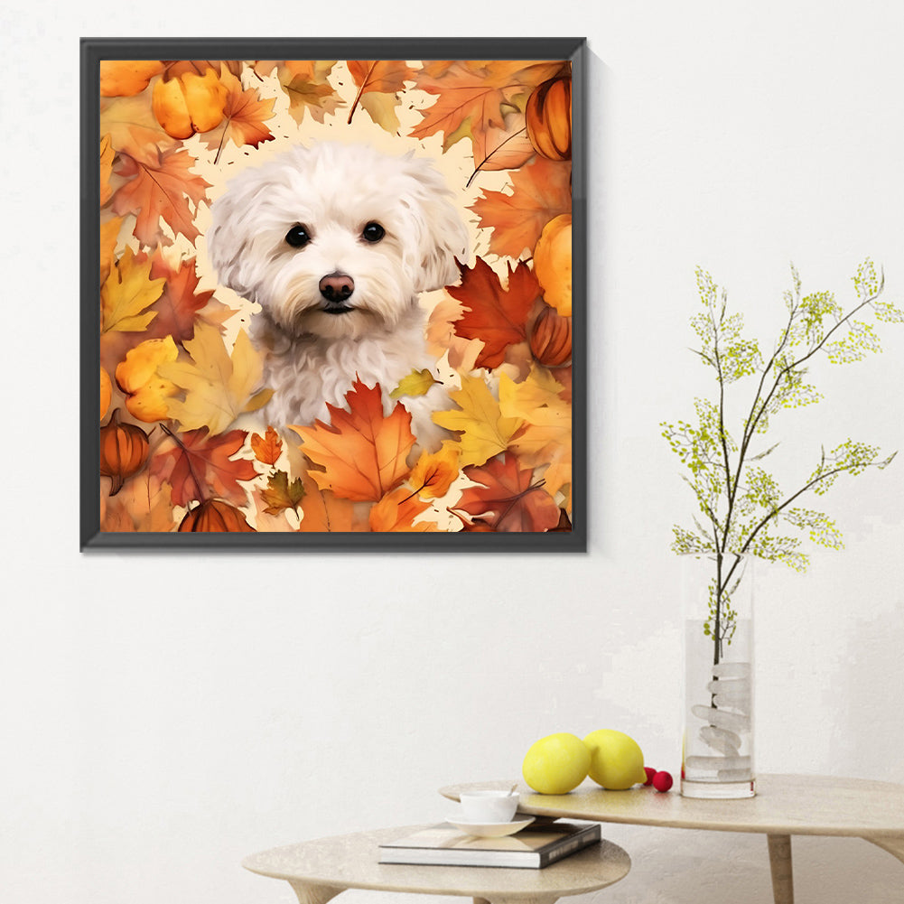 Maple Leaf Puppy - Full Round Drill Diamond Painting 30*30CM