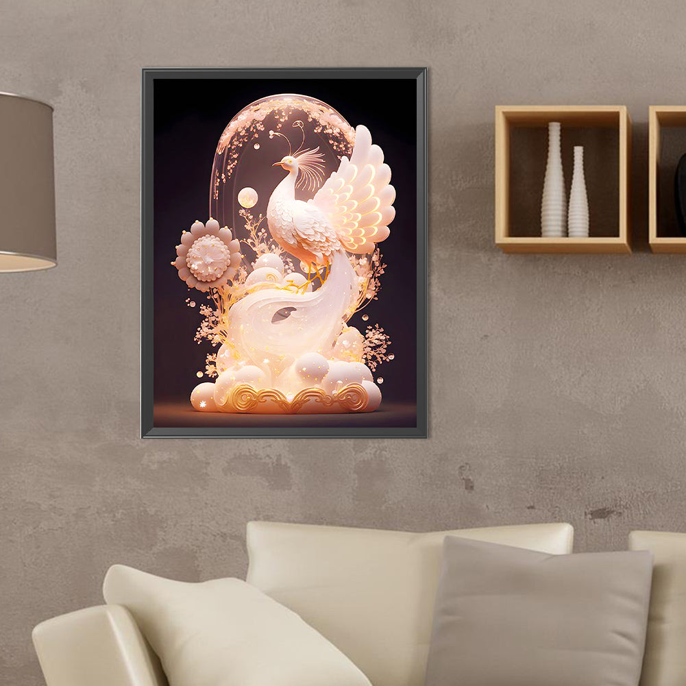 Pink Peacock - Full Round Drill Diamond Painting 30*40CM