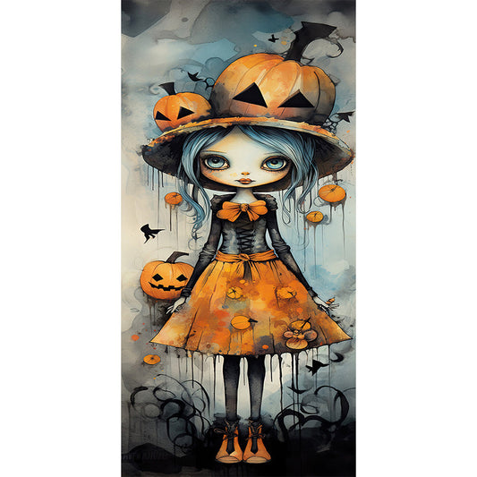 Halloween Pumpkin Little Witch - Full Round Drill Diamond Painting 30*70CM