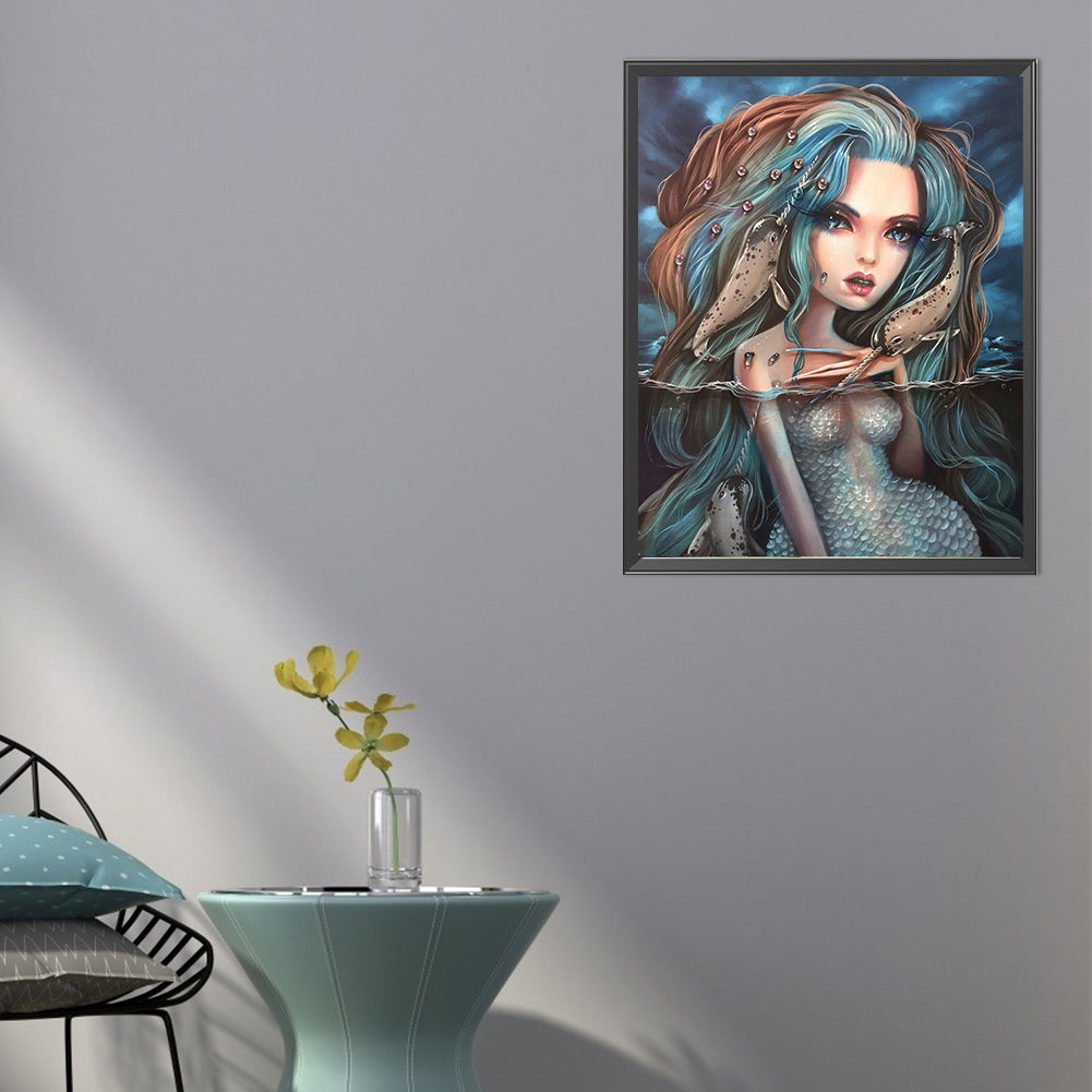 Sad Mermaid And Narwhal - Full AB Dril Round Diamond Painting 40*50CM