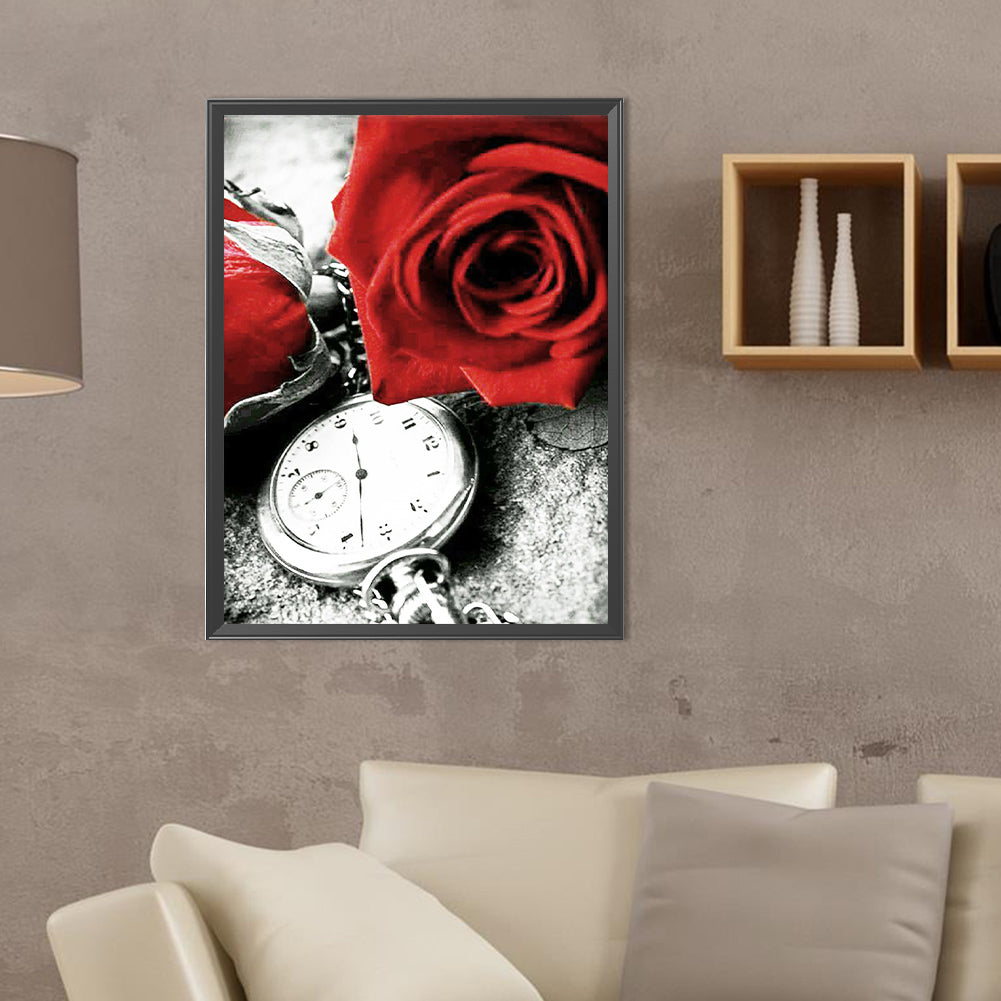 Rose Clock - Full Round Drill Diamond Painting 30*40CM
