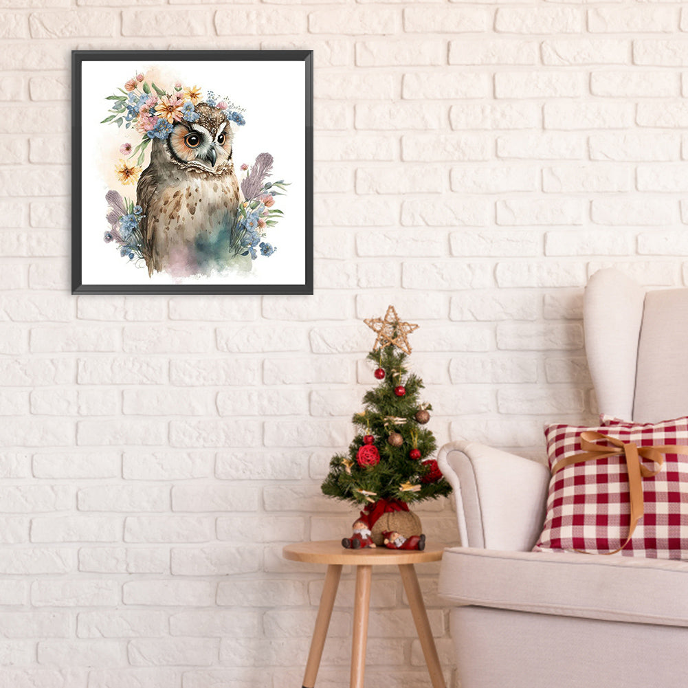 Owl And Flower - Full Round Drill Diamond Painting 30*30CM
