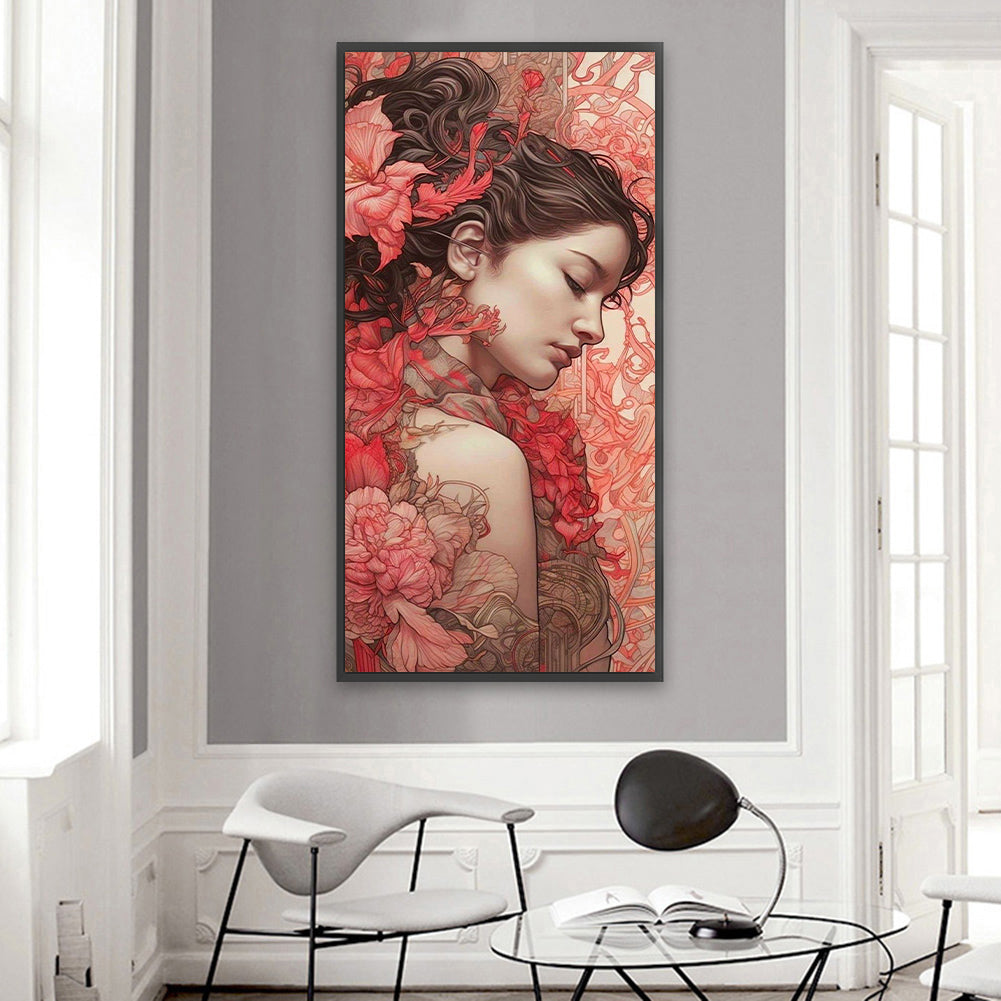 Woman Among Flowers - Full Round Drill Diamond Painting 40*80CM