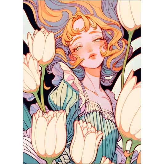 Tulip Girl - Full Square Drill Diamond Painting 30*40CM