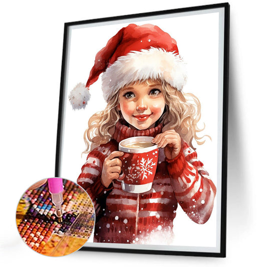Little Girl Drinking Coffee - Full Round Drill Diamond Painting 30*40CM
