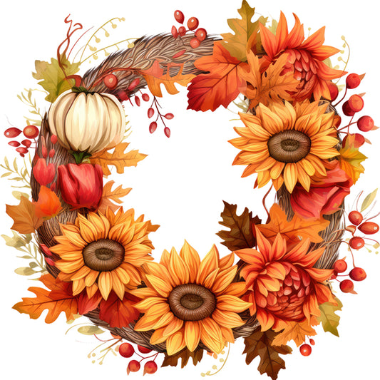 Autumn Sunflower Wreath - 11CT Stamped Cross Stitch 40*40CM
