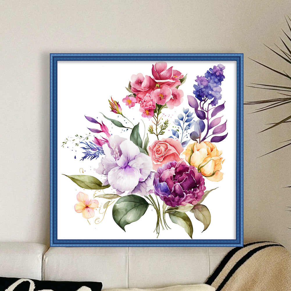 Watercolor Flowers - 11CT Stamped Cross Stitch 45*45CM