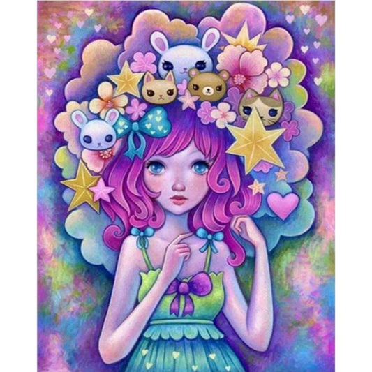 Cartoon Doll Girl - 11CT Stamped Cross Stitch 40*50CM