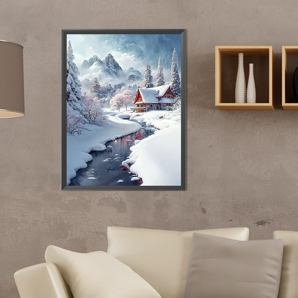 Snow Cabin - Full Round Drill Diamond Painting 30*40CM