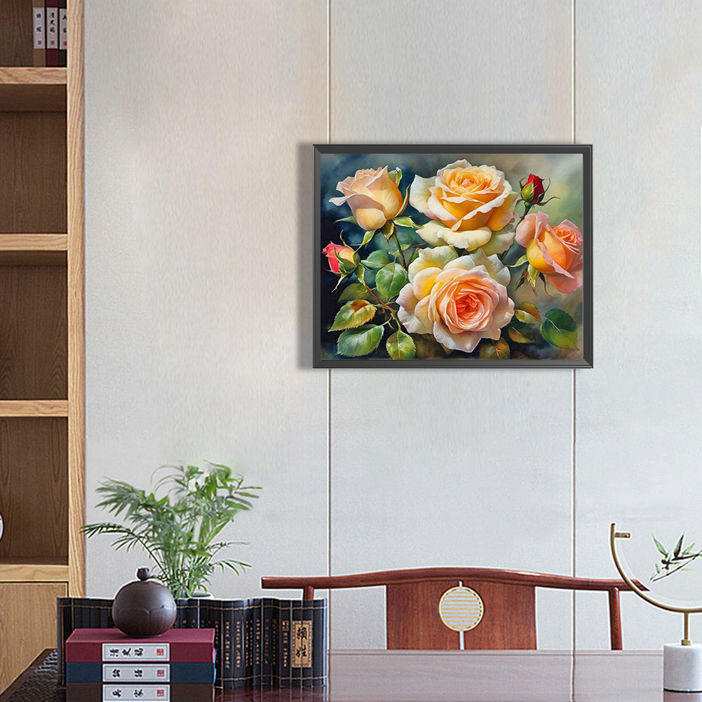 White And Yellow Roses - Full Round Drill Diamond Painting 50*40CM