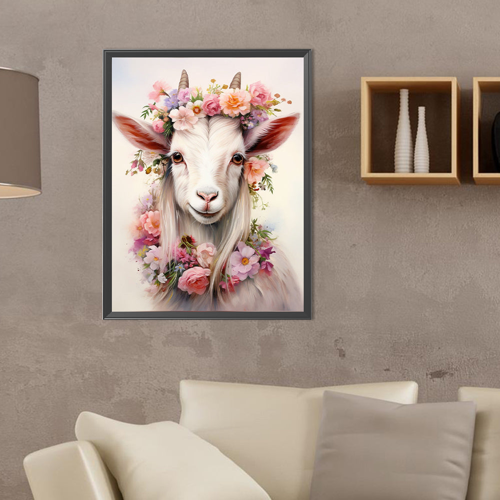 Goat Wearing Garland - Full Round Drill Diamond Painting 30*40CM