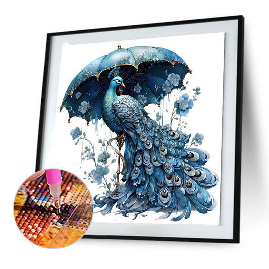 Blue Peacock - Full Round Drill Diamond Painting 30*30CM