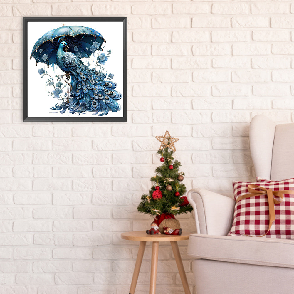 Blue Peacock - Full Round Drill Diamond Painting 30*30CM