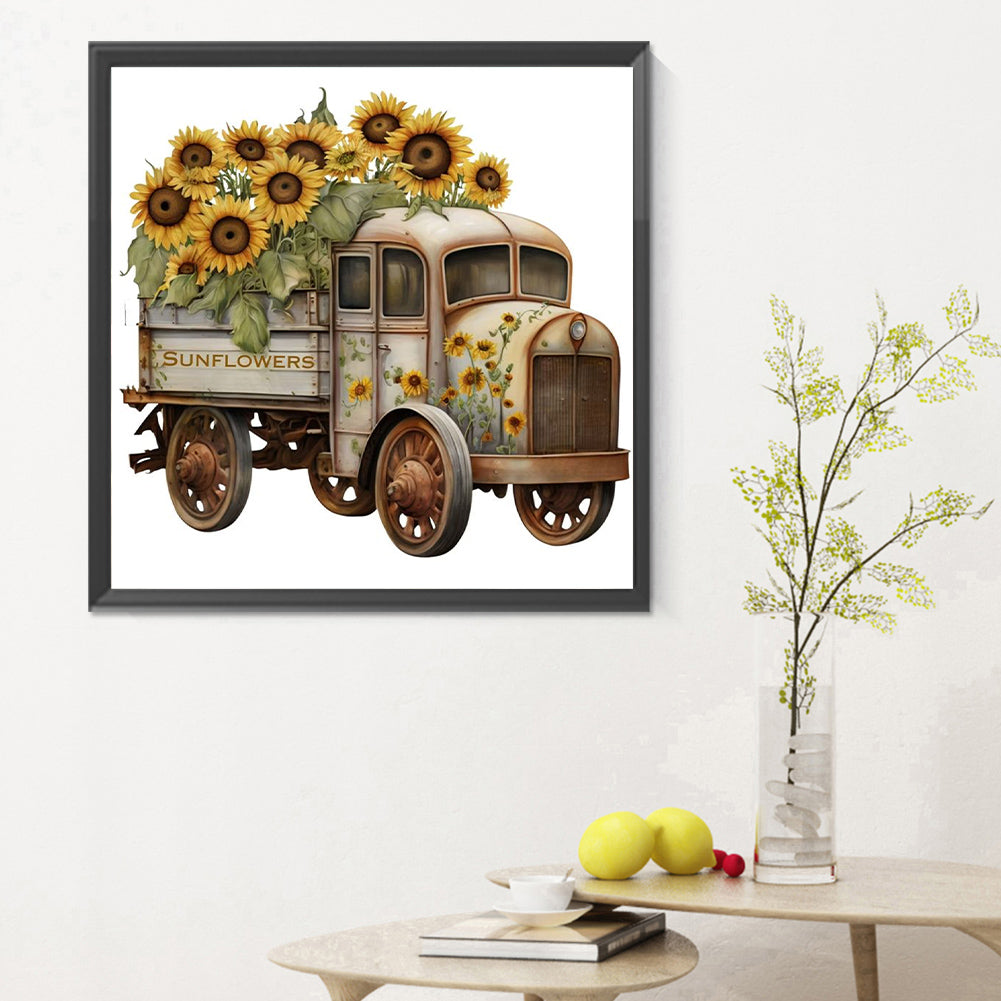 Sunflower Truck - Full Round Drill Diamond Painting 30*30CM