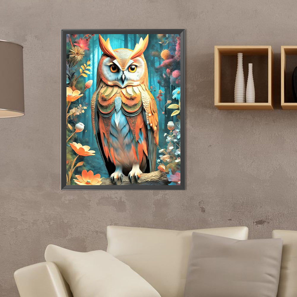 Owl On Branch - Full Round Drill Diamond Painting 30*40CM