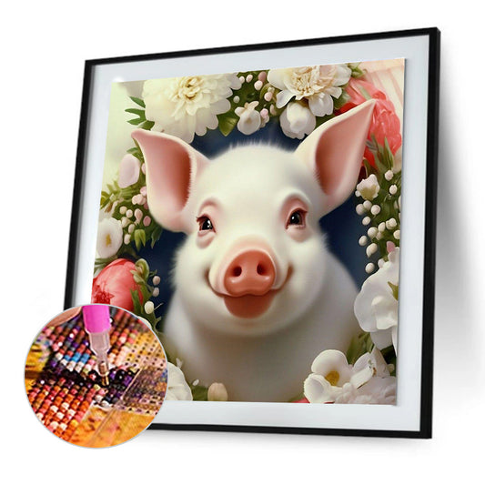 Pig And Flower - Full Round Drill Diamond Painting 30*30CM