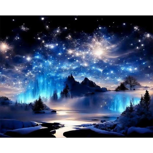 Starry Night Mountains And Rivers - Full Round Drill Diamond Painting 50*40CM