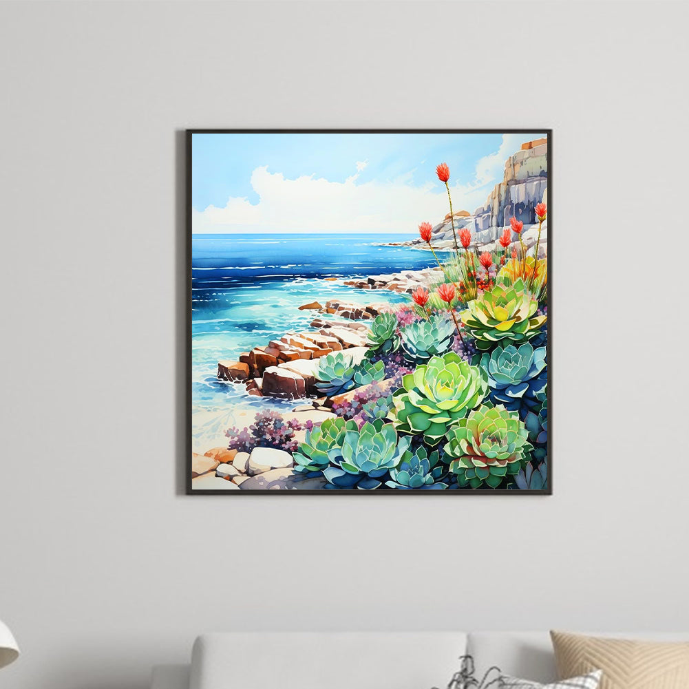 Succulents On The Beach - Full Round Drill Diamond Painting 40*40CM