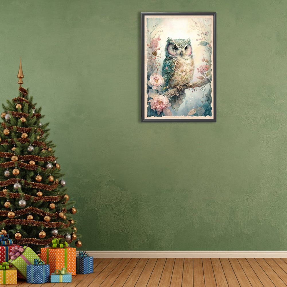 Owl On Branch - Full Round Drill Diamond Painting 40*60CM