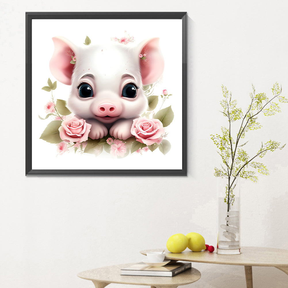 Flower Animal Piggy - Full Round Drill Diamond Painting 30*30CM