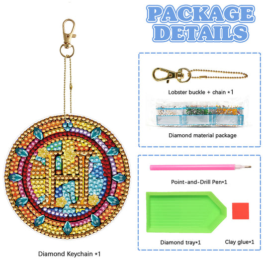 A-Z 26 Letters Double Sided Special Shape Diamond Painting Keychain Pendant (H)
