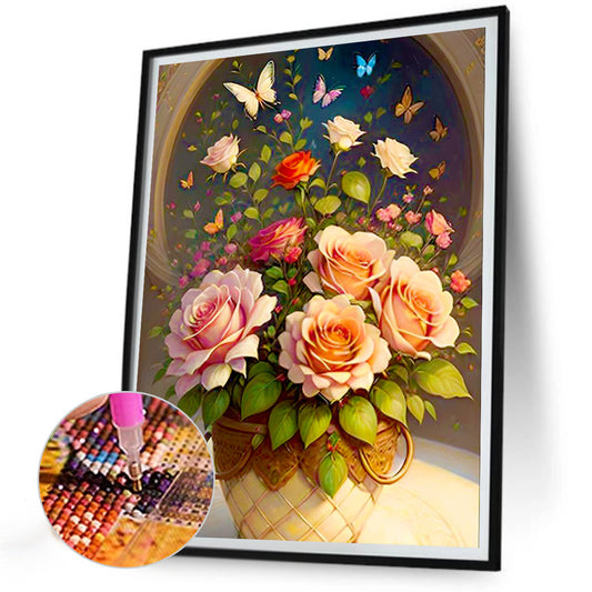 Bouquet Flowers In Vase - Full Round Drill Diamond Painting 30*40CM