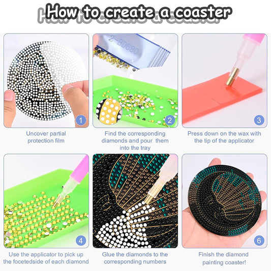 8PCS Wooden Diamond Painting Coasters Kits for Adults Kid(Mystery Star and Moon)