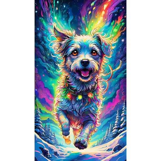 Dog Running Under The Aurora - Full Round Drill Diamond Painting 40*70CM