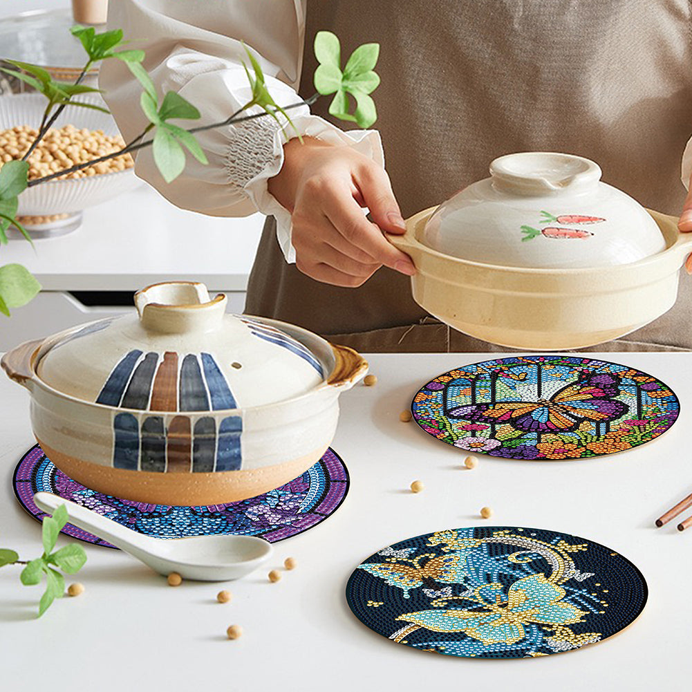 4PCS Wooden Diamond Painted Placemats for Dining Table Decor(Graceful Butterfly)