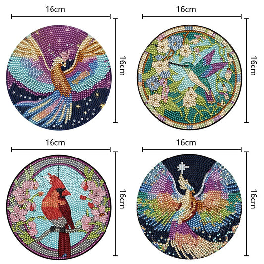 4PCS Wooden Diamond Painted Placemats for Table Decor (Phoenix Hummingbird)