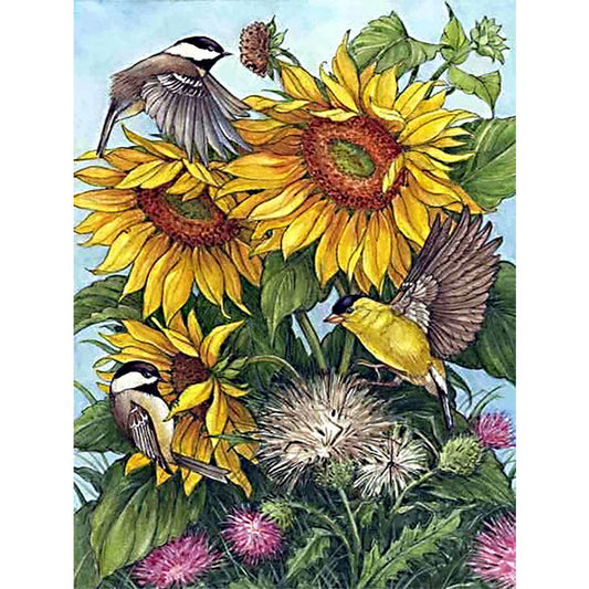 Sunflowers And Birds - 11CT Stamped Cross Stitch 40*55CM