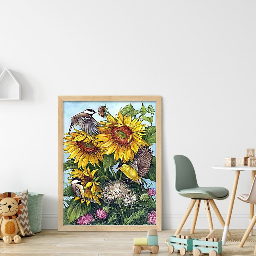 Sunflowers And Birds - 11CT Stamped Cross Stitch 40*55CM