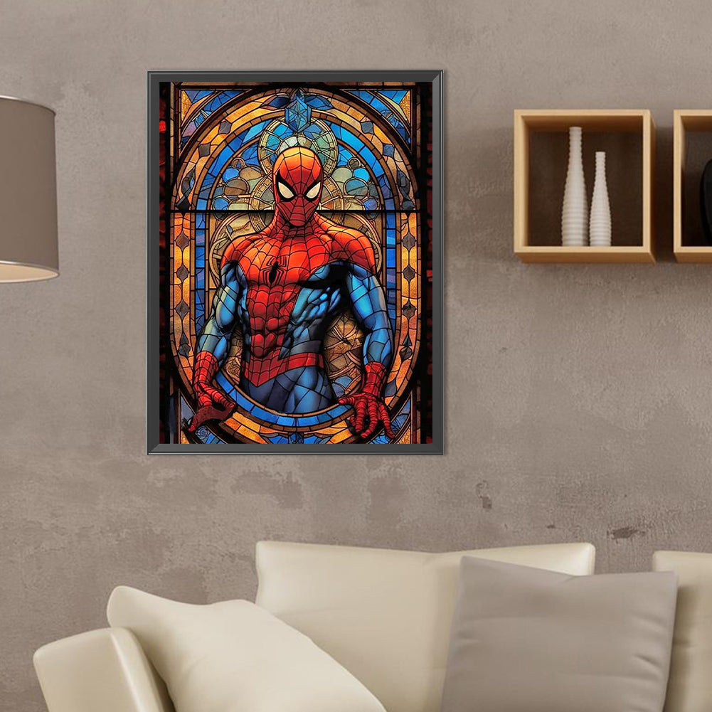 Stained Glass Spiderman - Full Round Drill Diamond Painting 30*40CM
