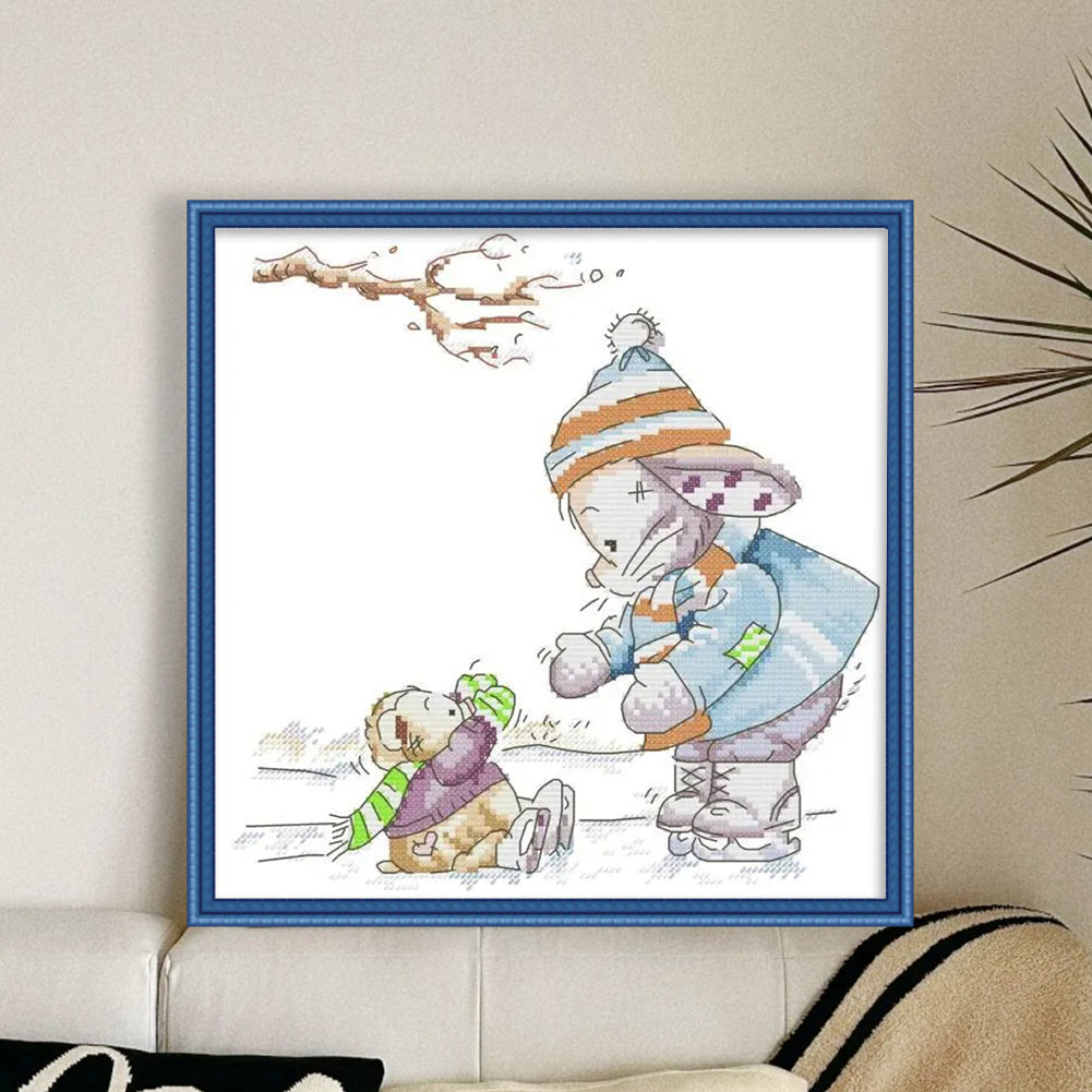 Rabbit Is Skating - 14CT Stamped Cross Stitch 28*28CM