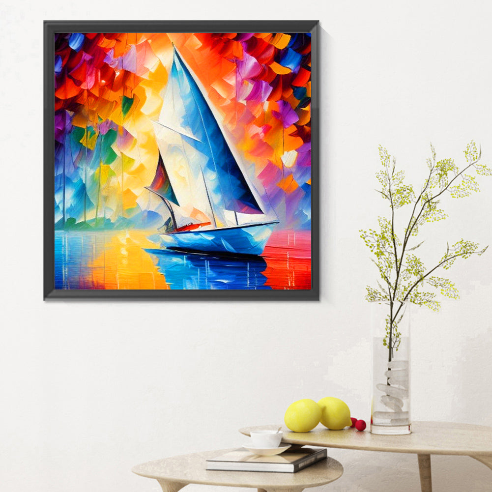 Sailing Ship With Oil Paint Elements - Full Round Drill Diamond Painting 30*30CM