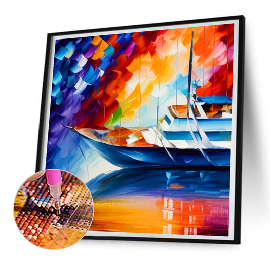 Sailing Ship With Oil Paint Elements - Full Round Drill Diamond Painting 30*30CM