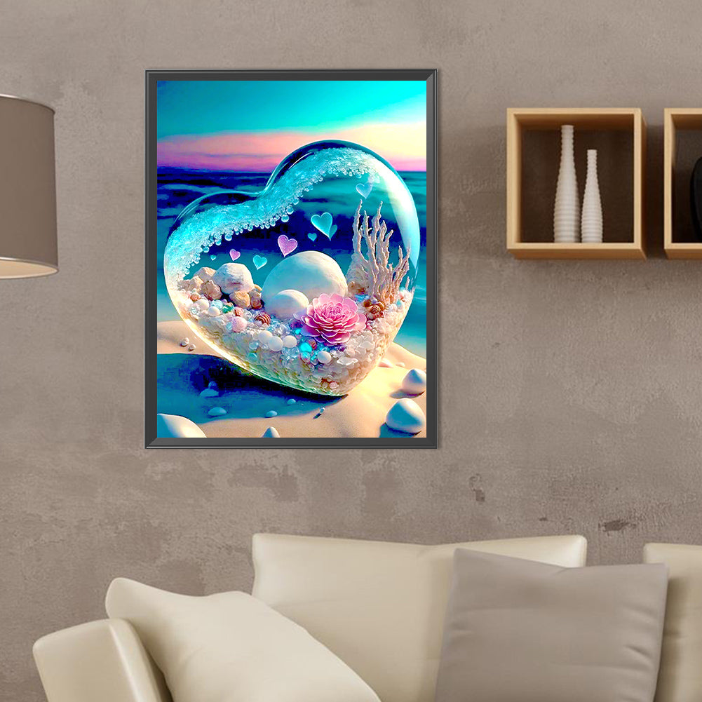 Dream Beach And Love Crystals And Flowers - Full Round Drill Diamond Painting 30*40CM