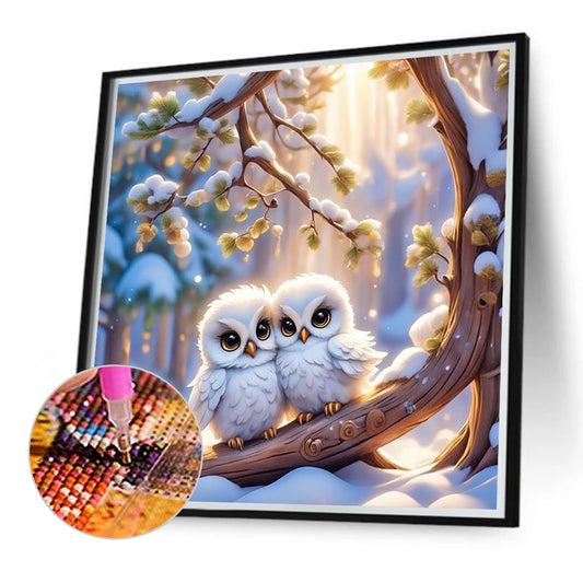 Two Baby Owls - Full Round Drill Diamond Painting 40*40CM