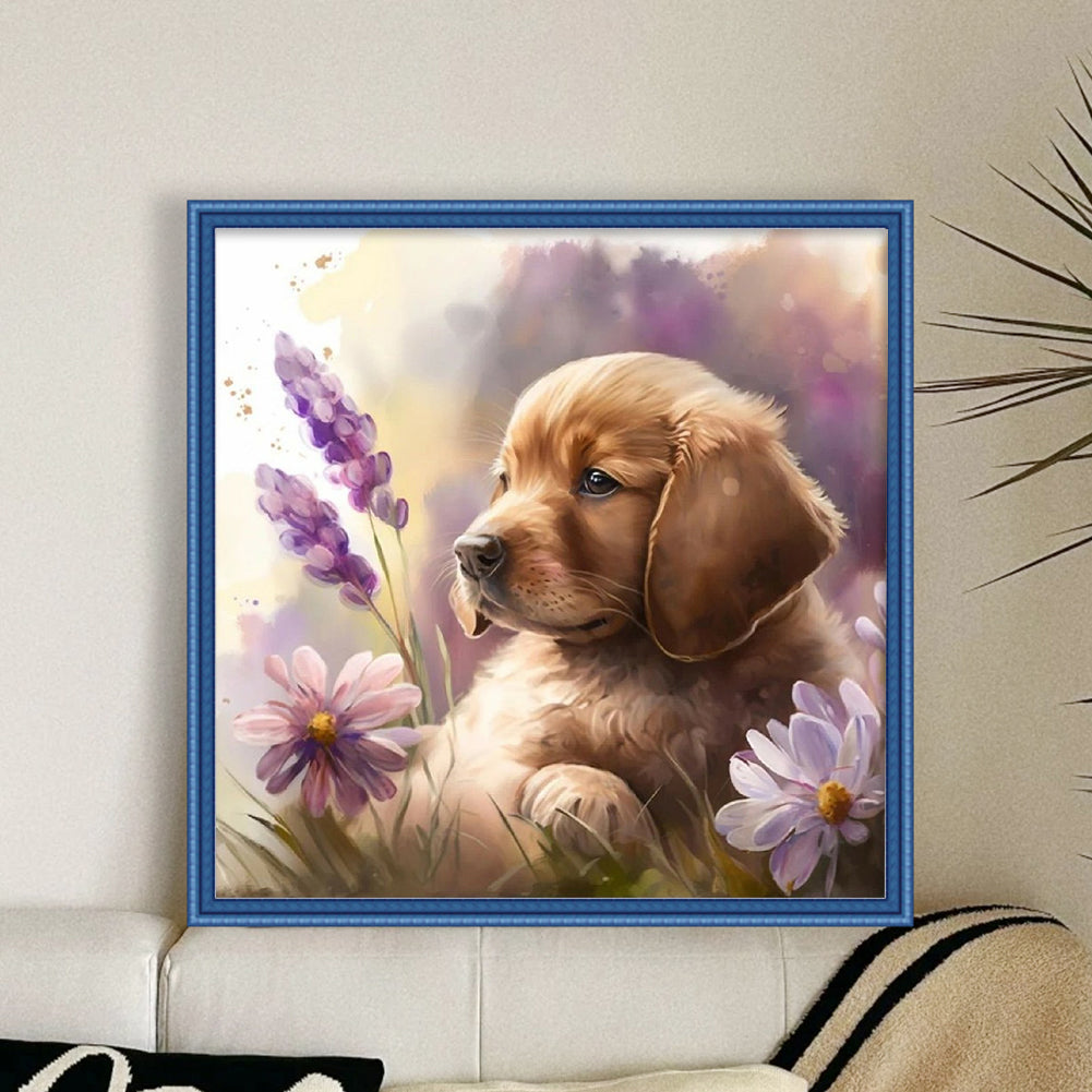 Chrysanthemum And Dog - 11CT Stamped Cross Stitch 40*40CM