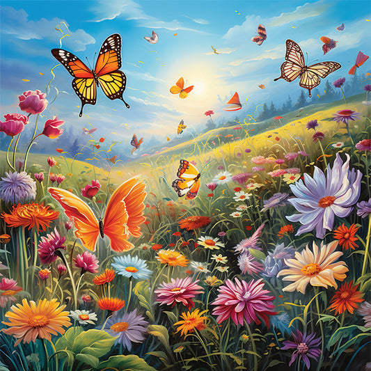 Butterfly In Flowers - 11CT Stamped Cross Stitch 45*45CM