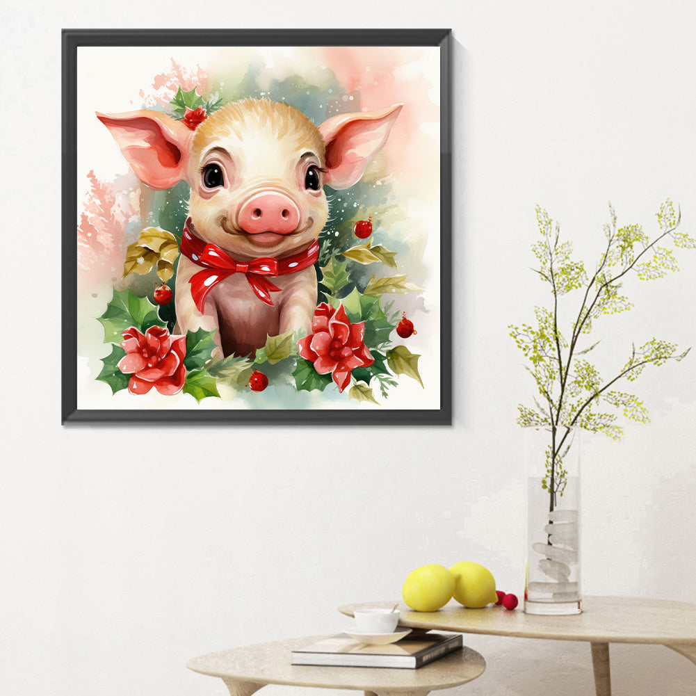 Christmas Winter Piggy - Full Round Drill Diamond Painting 30*30CM