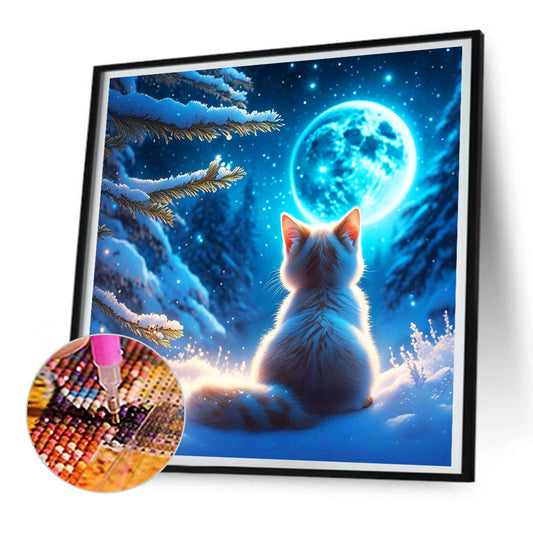 Kitten Under The Moon - Full Round Drill Diamond Painting 30*30CM